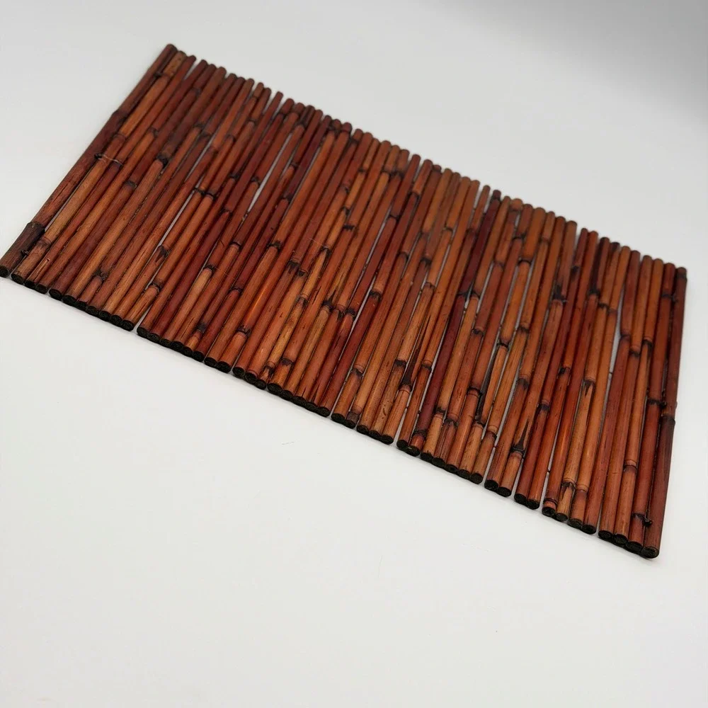 Vintage Burnt Bamboo Rollable Table Runner Placemat 20x9.5 Tropical Boho Decor